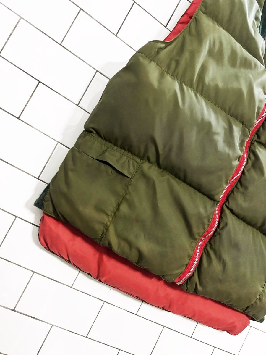 vintage reversible hunting down puffer vest - good market thrift store