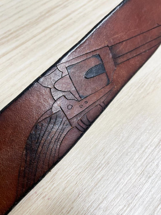 vintage revolver tooled western leather belt - good market thrift store