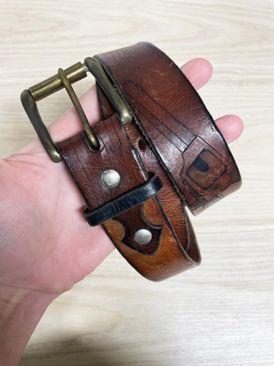 vintage revolver tooled western leather belt - good market thrift store