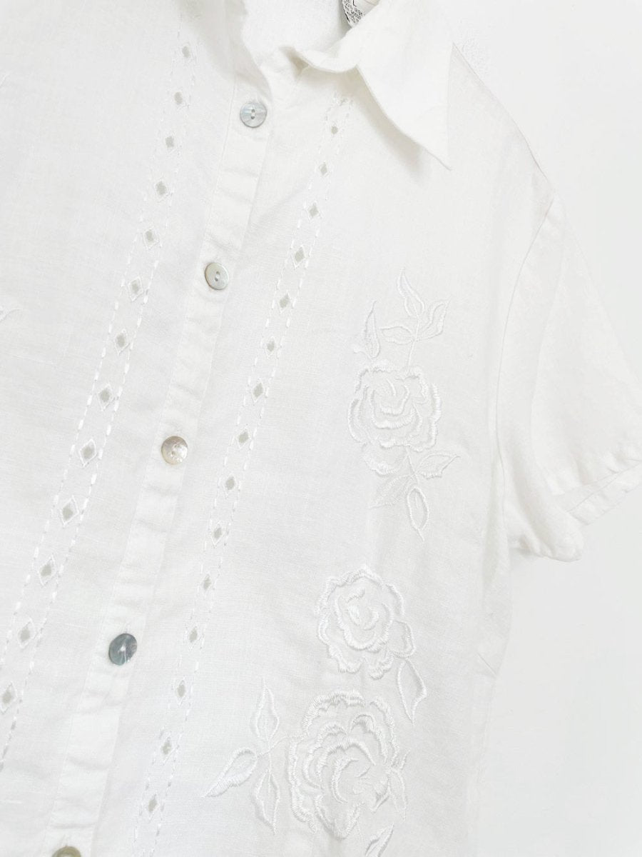 vintage richard malcolm 100% irish linen floral embroidered full button shirt - good market thrift store