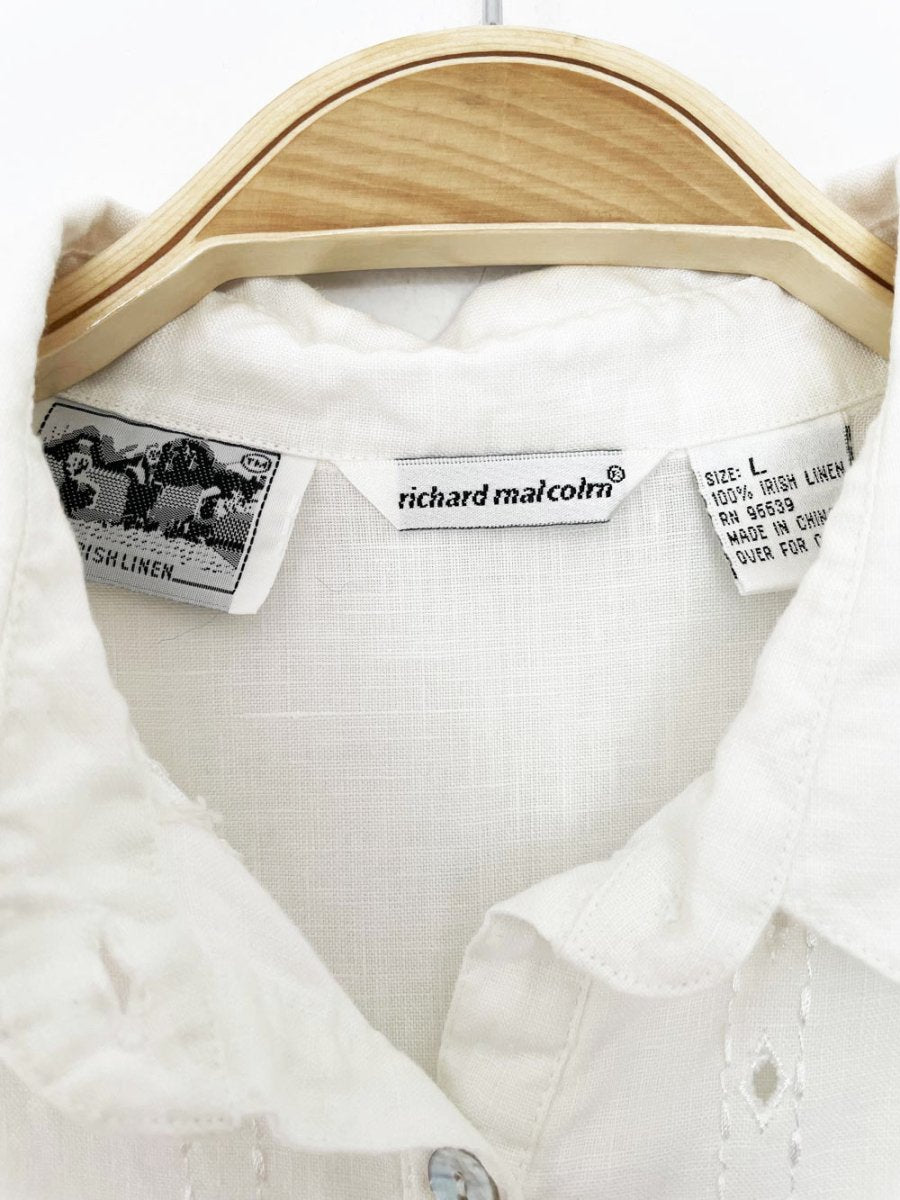 vintage richard malcolm 100% irish linen floral embroidered full button shirt - good market thrift store