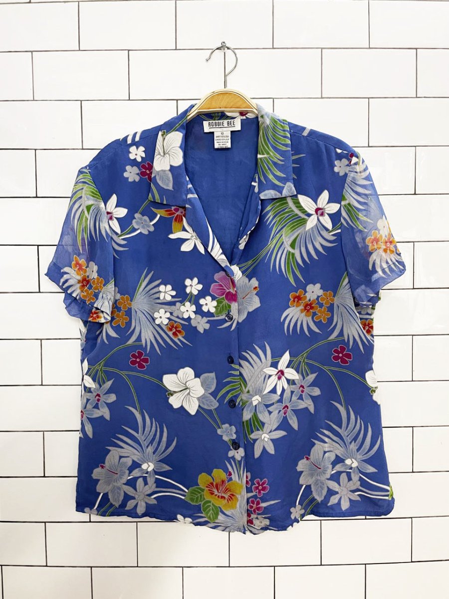 vintage robbie bee 100% silk tropical full button resort shirt - good market thrift store