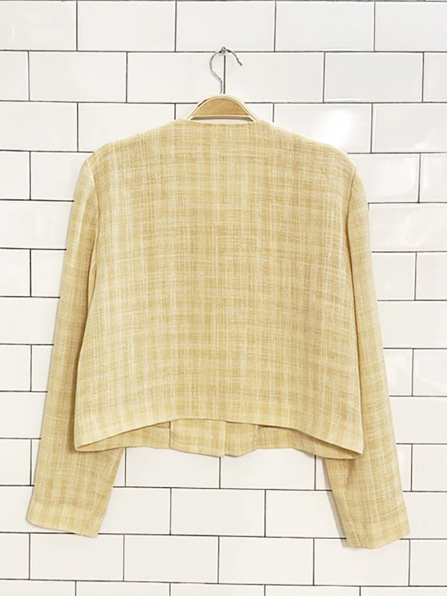 vintage robe woven butter yellow plaid full button top - good market thrift store