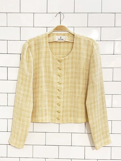 vintage robe woven butter yellow plaid full button top - good market thrift store
