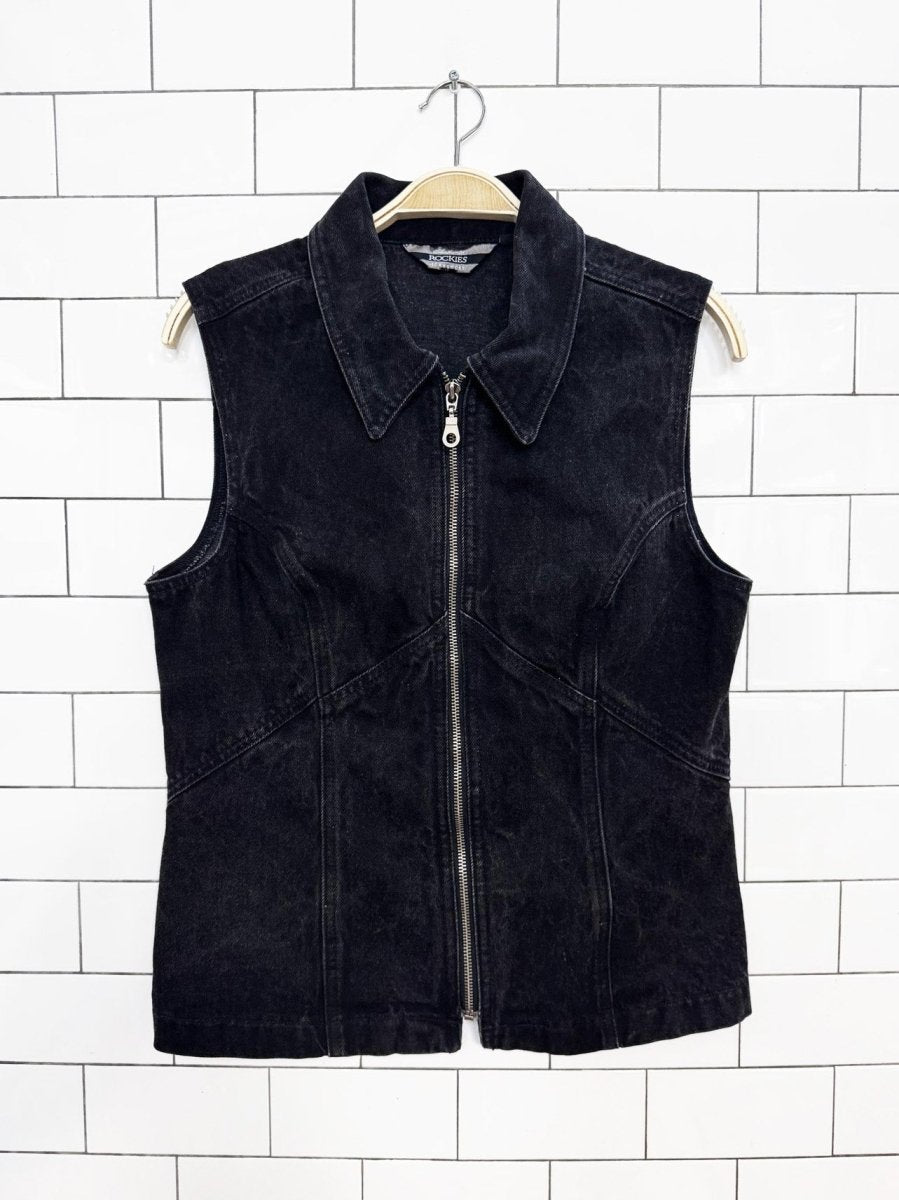 vintage rockies fitted full zip denim vest top - good market thrift store