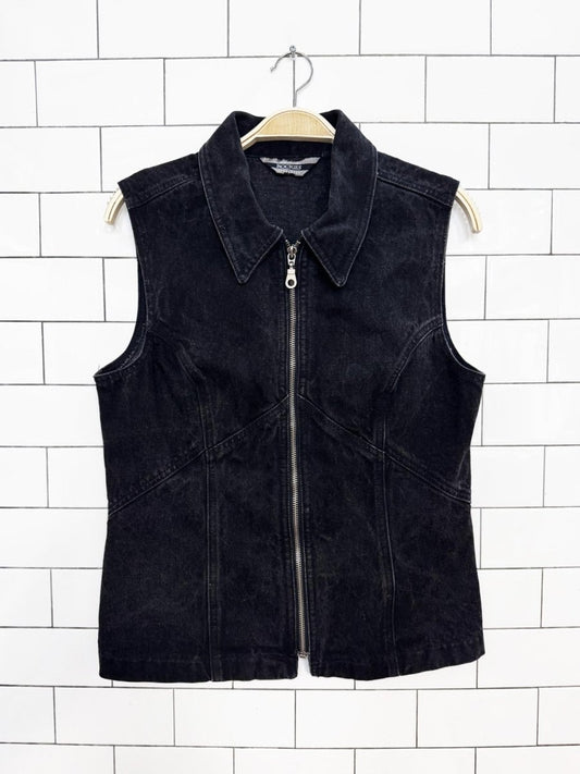vintage rockies fitted full zip denim vest top - good market thrift store