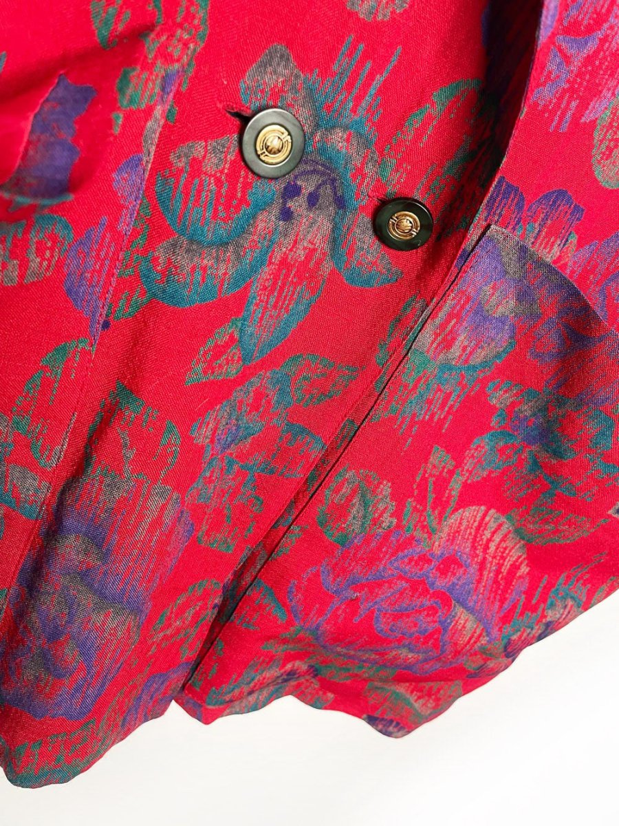 vintage rodier paris 100% wool rose print double breasted light blazer - good market thrift store