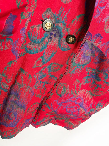 vintage rodier paris 100% wool rose print double breasted light blazer - good market thrift store