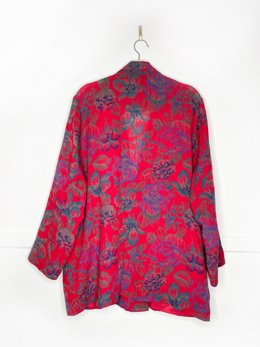 vintage rodier paris 100% wool rose print double breasted light blazer - good market thrift store