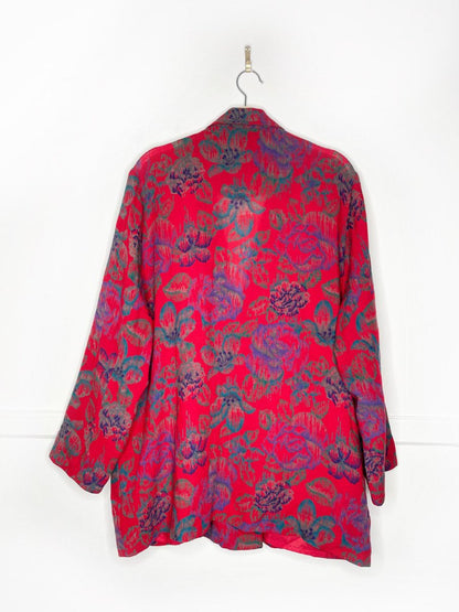 vintage rodier paris 100% wool rose print double breasted light blazer - good market thrift store