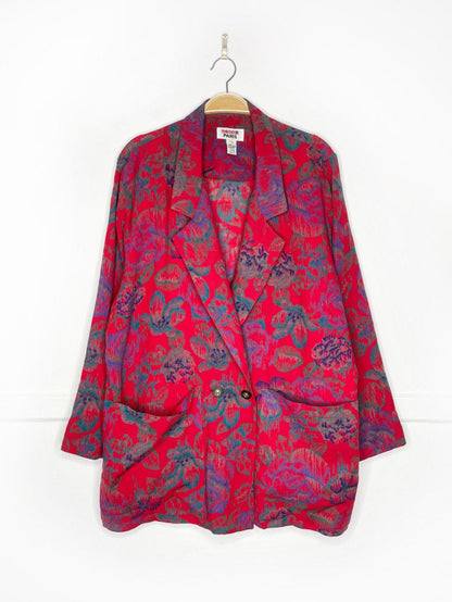 vintage rodier paris 100% wool rose print double breasted light blazer - good market thrift store