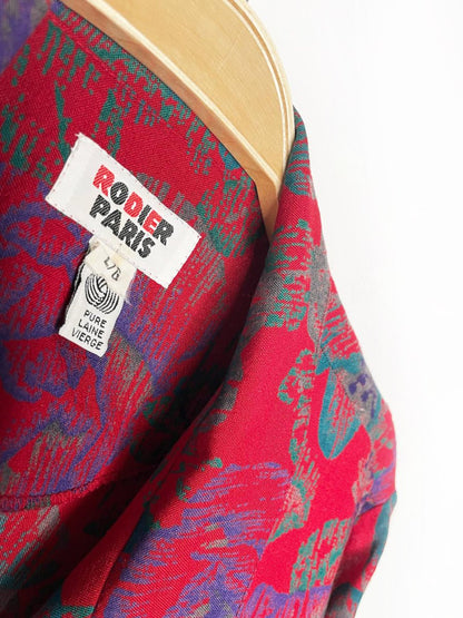 vintage rodier paris 100% wool rose print double breasted light blazer - good market thrift store