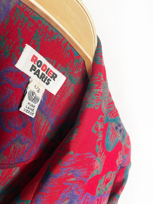 vintage rodier paris 100% wool rose print double breasted light blazer - good market thrift store