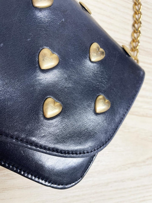 vintage roxanne paris leather studded heart chain strap shoulder bag | lambskin - good market thrift store