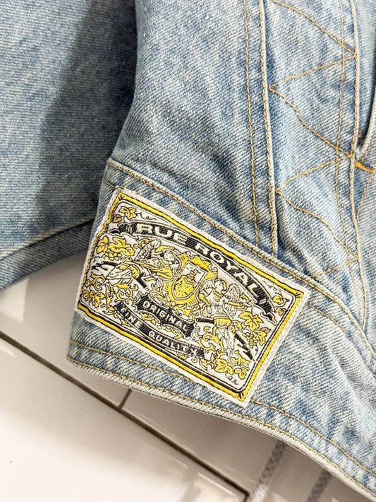 vintage rue royal original full zip belted denim biker jacket - good market thrift store