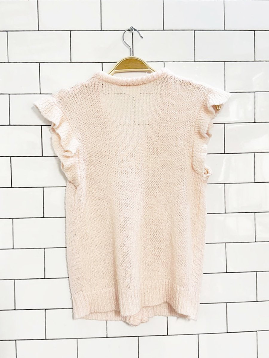 vintage ruffle shoulder full pearl button knit vest - good market thrift store