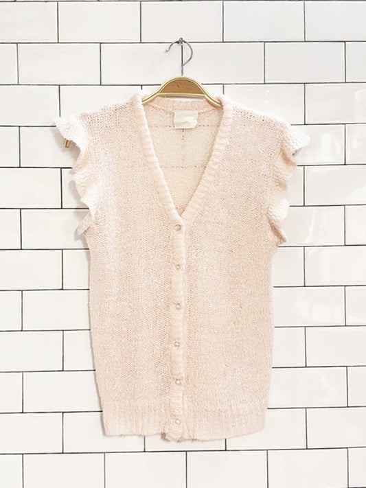 vintage ruffle shoulder full pearl button knit vest - good market thrift store