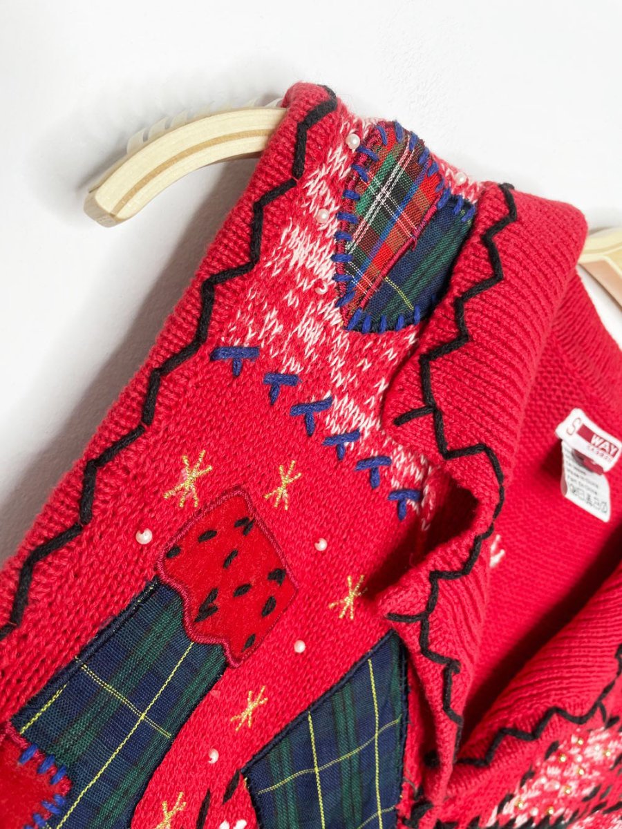 vintage s - way patchwork holiday knit vest - good market thrift store