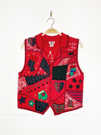 vintage s - way patchwork holiday knit vest - good market thrift store