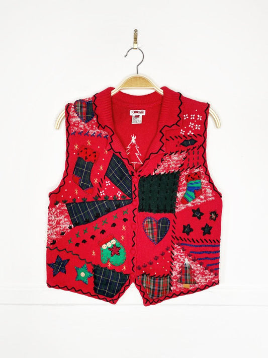 vintage s - way patchwork holiday knit vest - good market thrift store