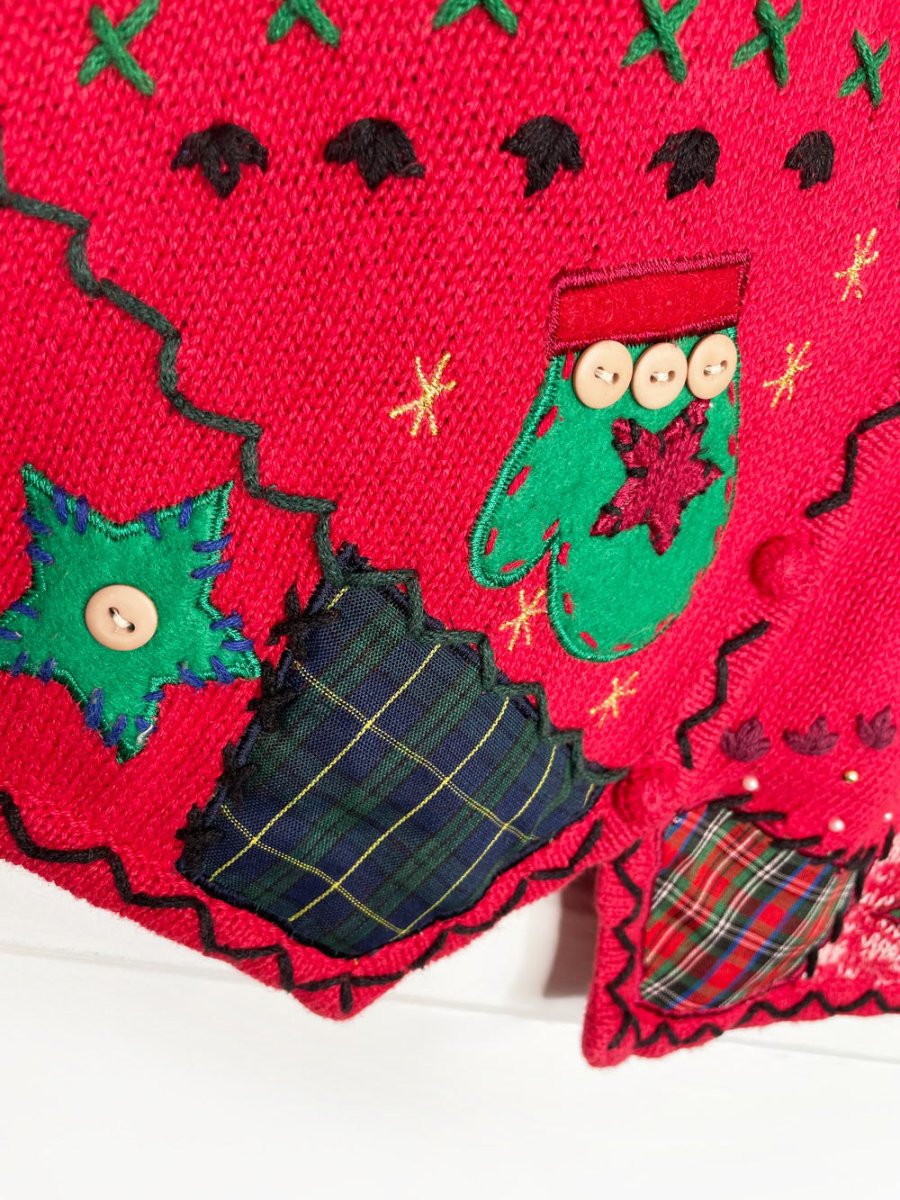 vintage s - way patchwork holiday knit vest - good market thrift store