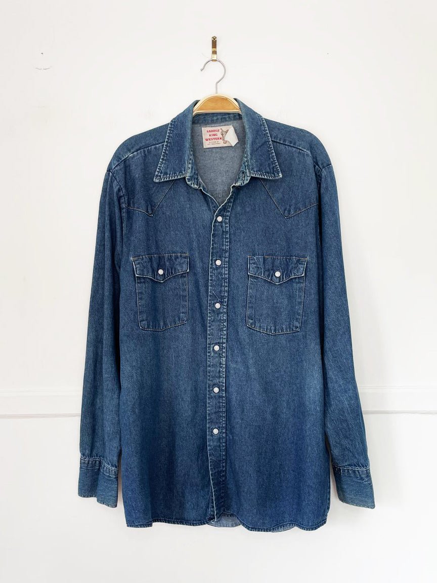 vintage saddle king western full button snap denim shirt - good market thrift store