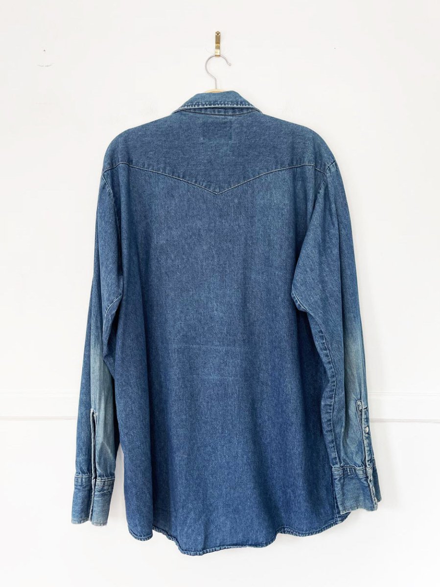vintage saddle king western full button snap denim shirt - good market thrift store
