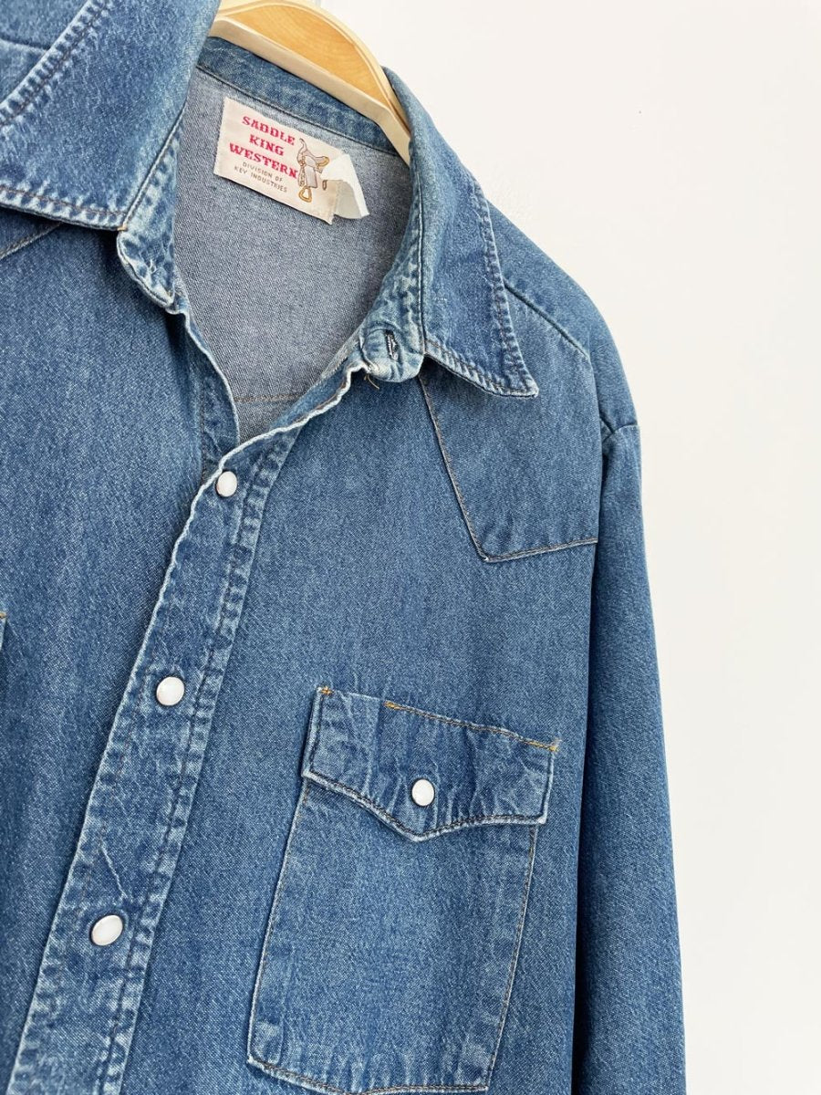 vintage saddle king western full button snap denim shirt - good market thrift store