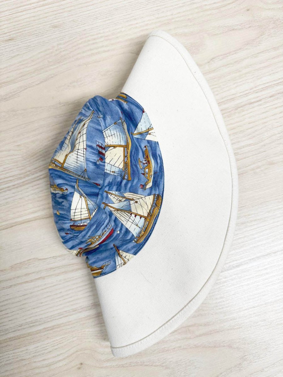 vintage sail boats wide brim canvas sun hat - good market thrift store