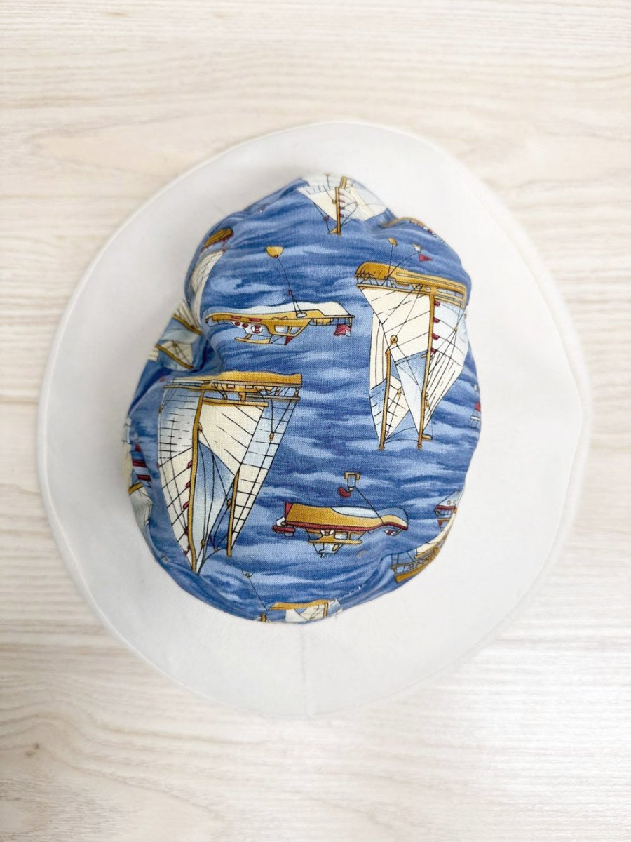 vintage sail boats wide brim canvas sun hat - good market thrift store