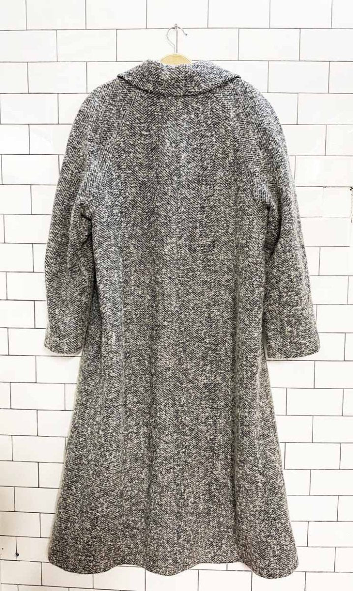 vintage salyut wool herringbone tweed long coat - good market thrift store