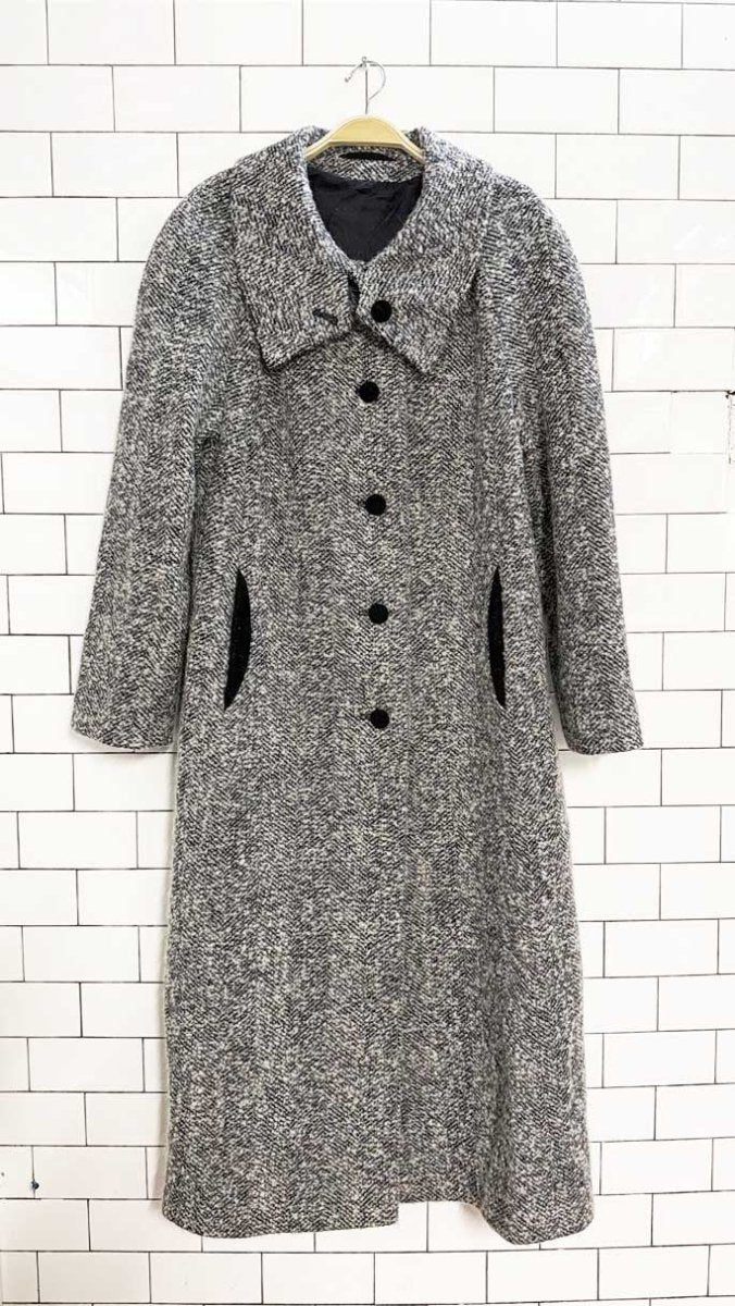 vintage salyut wool herringbone tweed long coat - good market thrift store