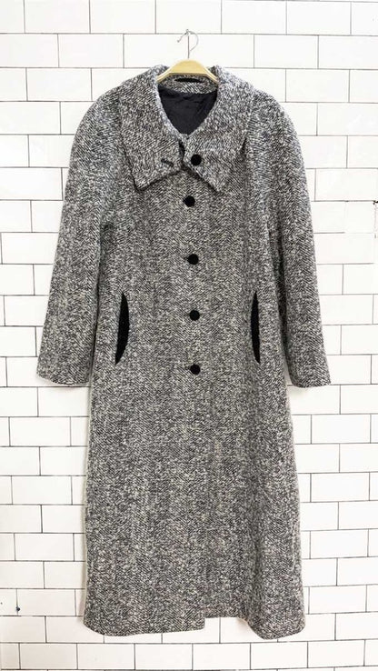 vintage salyut wool herringbone tweed long coat - good market thrift store
