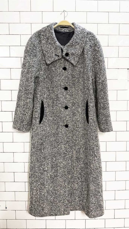 vintage salyut wool herringbone tweed long coat - good market thrift store