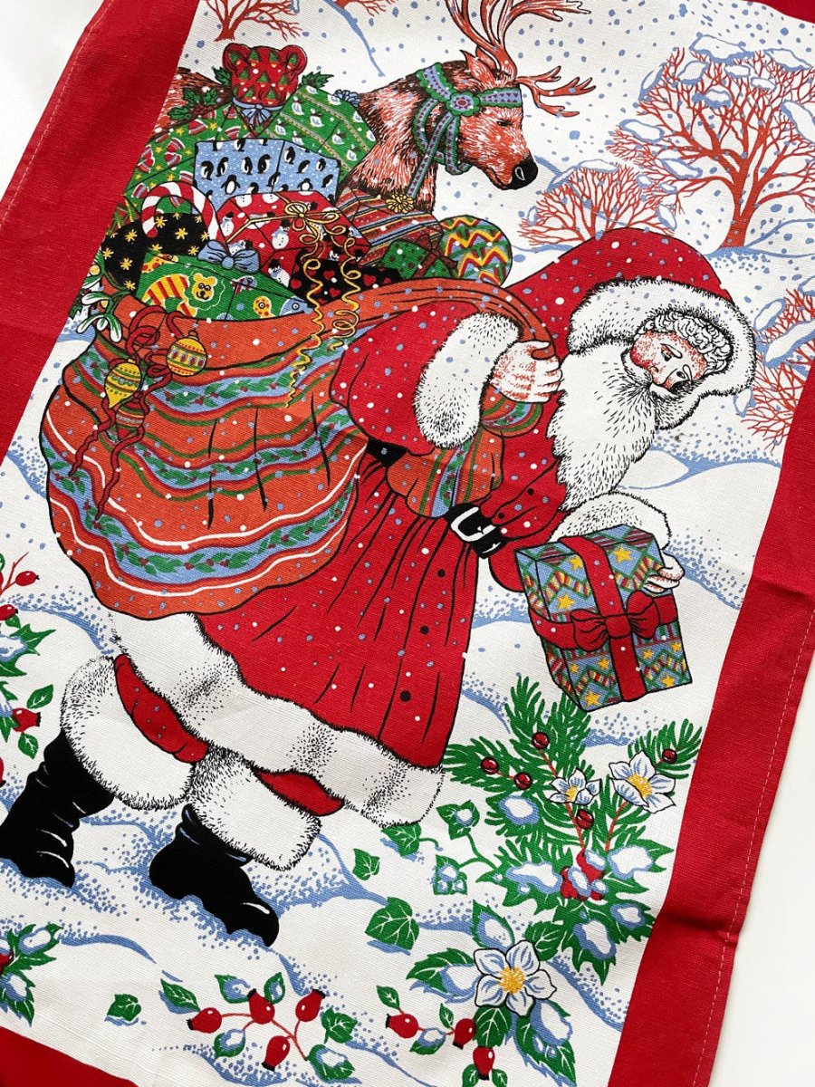 vintage santa delivers presents tea towel | 100% cotton - good market thrift store