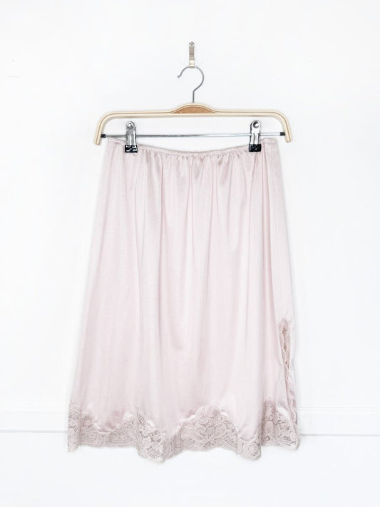 vintage sateen lace trim midi slip skirt - good market thrift store