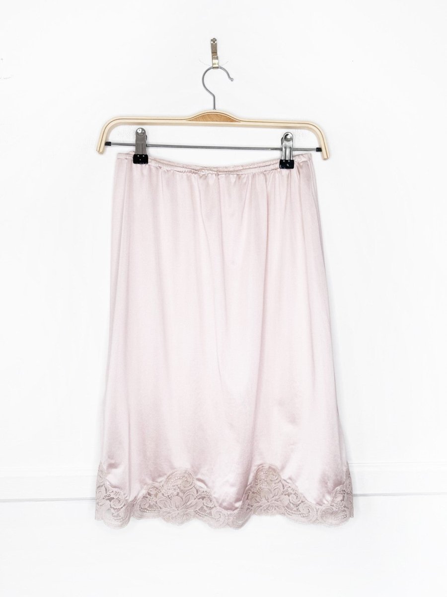 vintage sateen lace trim midi slip skirt - good market thrift store