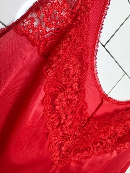 vintage sateen lace trim v-neck midi slip dress - good market thrift store