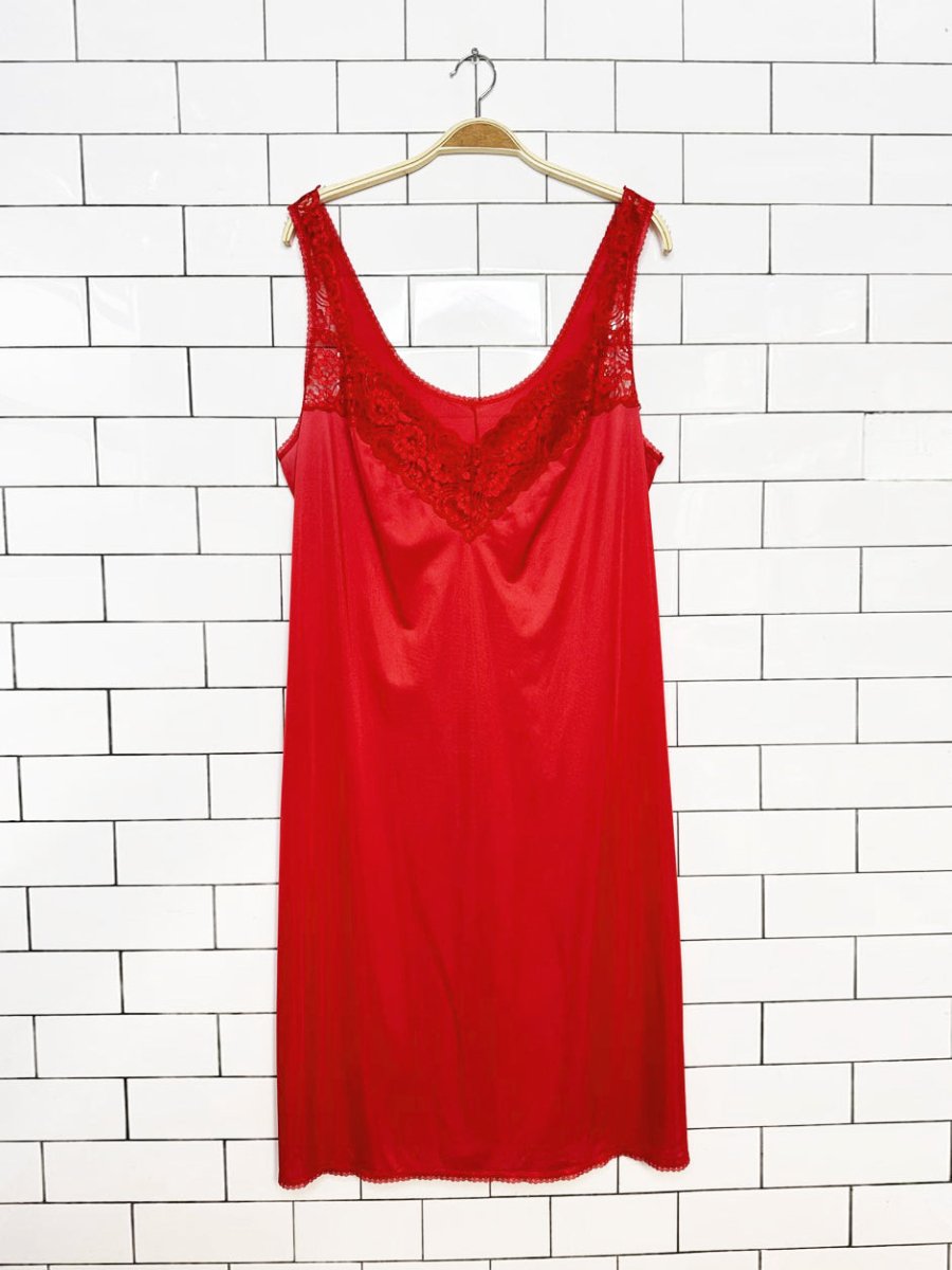 vintage sateen lace trim v-neck midi slip dress - good market thrift store