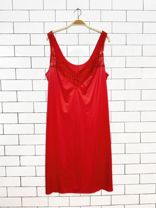 vintage sateen lace trim v-neck midi slip dress - good market thrift store