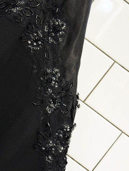 vintage satin slip beaded 100% silk chiffon shark bite hem gown - good market thrift store