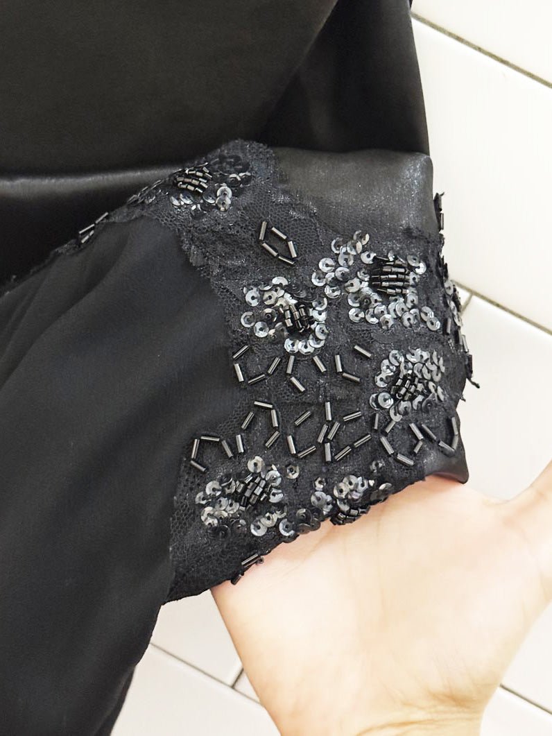 vintage satin slip beaded 100% silk chiffon shark bite hem gown - good market thrift store