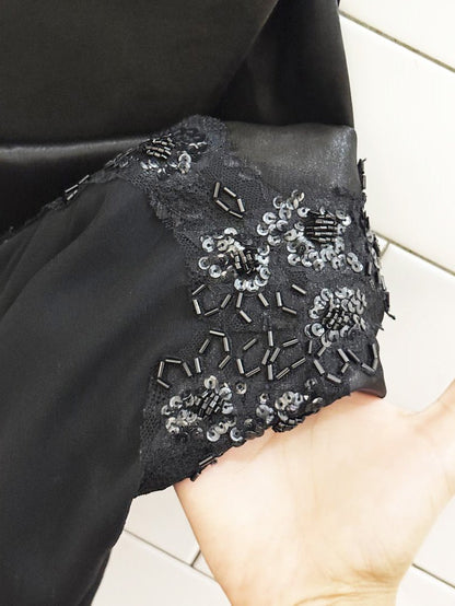 vintage satin slip beaded 100% silk chiffon shark bite hem gown - good market thrift store