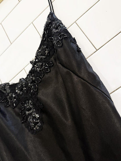 vintage satin slip beaded 100% silk chiffon shark bite hem gown - good market thrift store