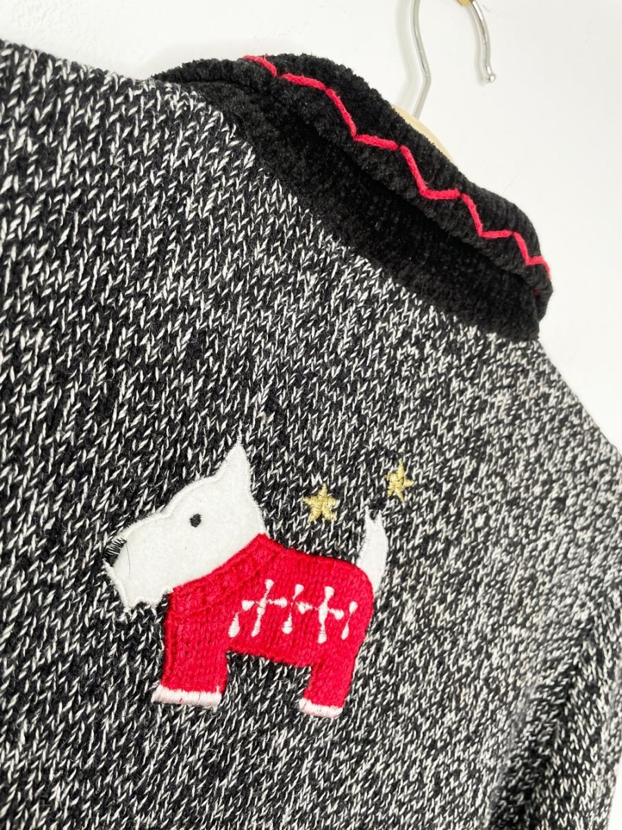 vintage scottish terrier + bells chenille collar knit cardigan | sun li joy - good market thrift store