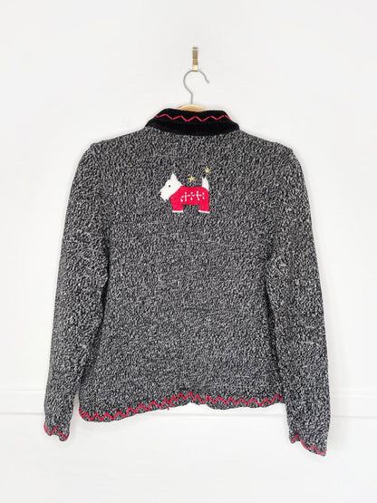 vintage scottish terrier + bells chenille collar knit cardigan | sun li joy - good market thrift store