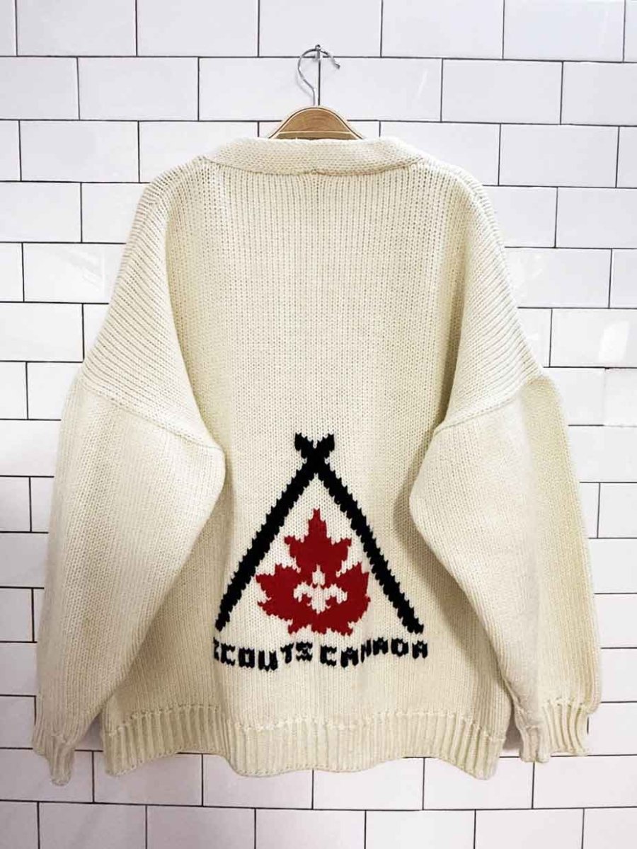 vintage scouts canada drop shoulder balloon sleeve knit cardigan - good market thrift store