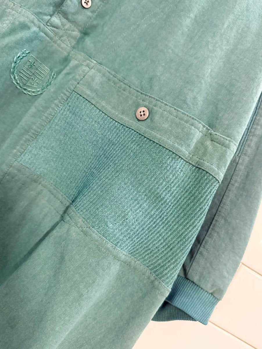 vintage sears embroidered crest ribbed detail half button shirt - good market thrift store