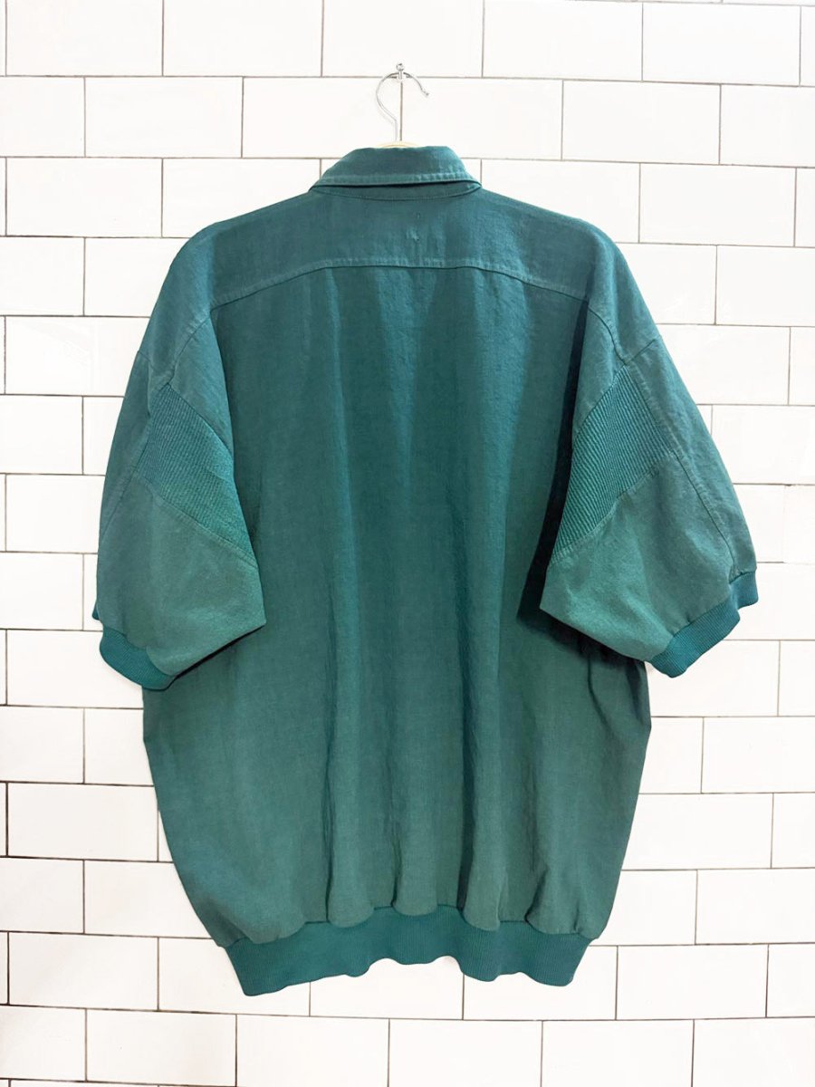 vintage sears embroidered crest ribbed detail half button shirt - good market thrift store