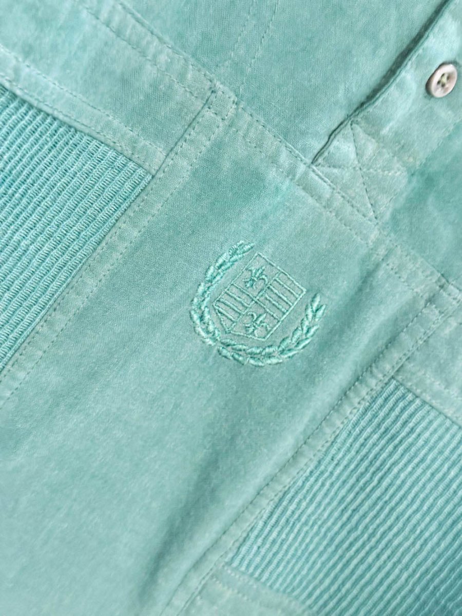 vintage sears embroidered crest ribbed detail half button shirt - good market thrift store